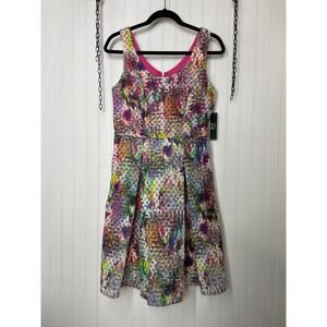 NWT New York and Company Multicolor Fit & Flare Dress Pleated Cocktail Size 4
